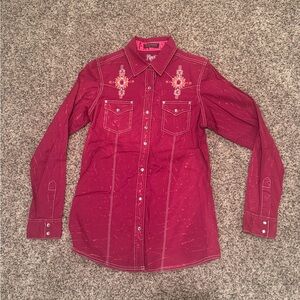 Roper Women's Burgundy Embroidered Button Down Shirt